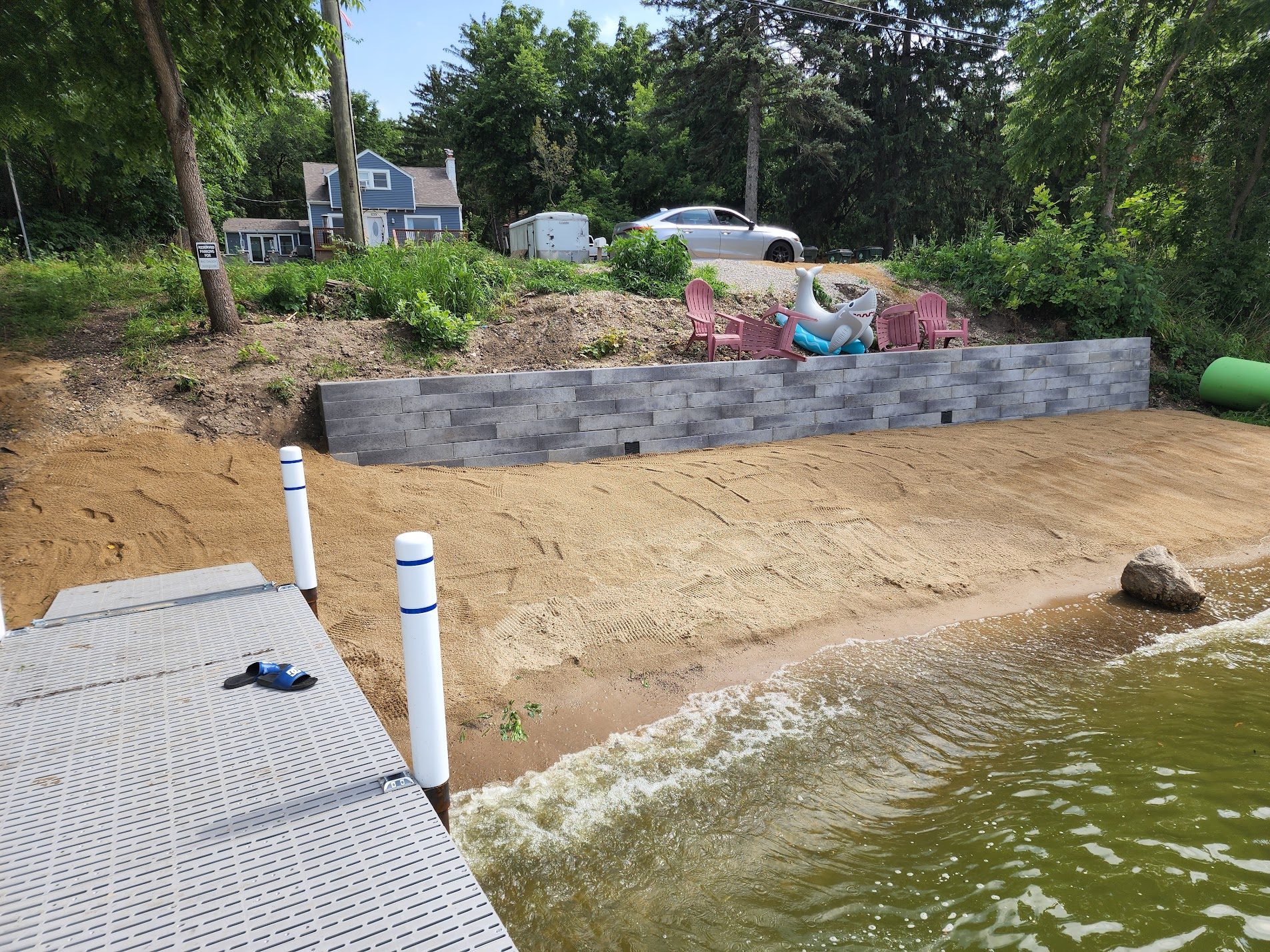 Retaining wall construction near pool area