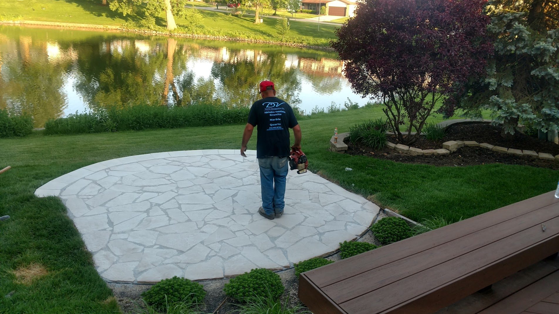 Stamped patio area with lake view