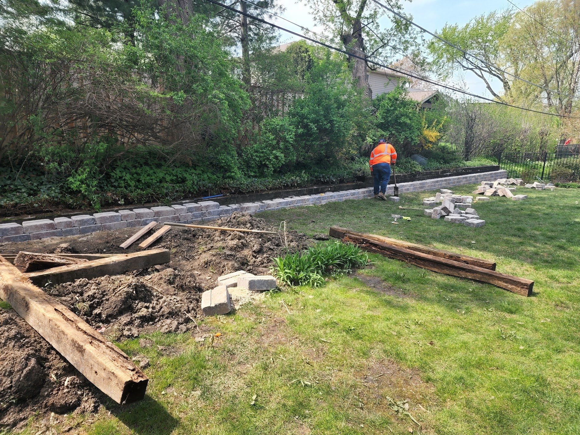 Job site with lumber and excavation prep