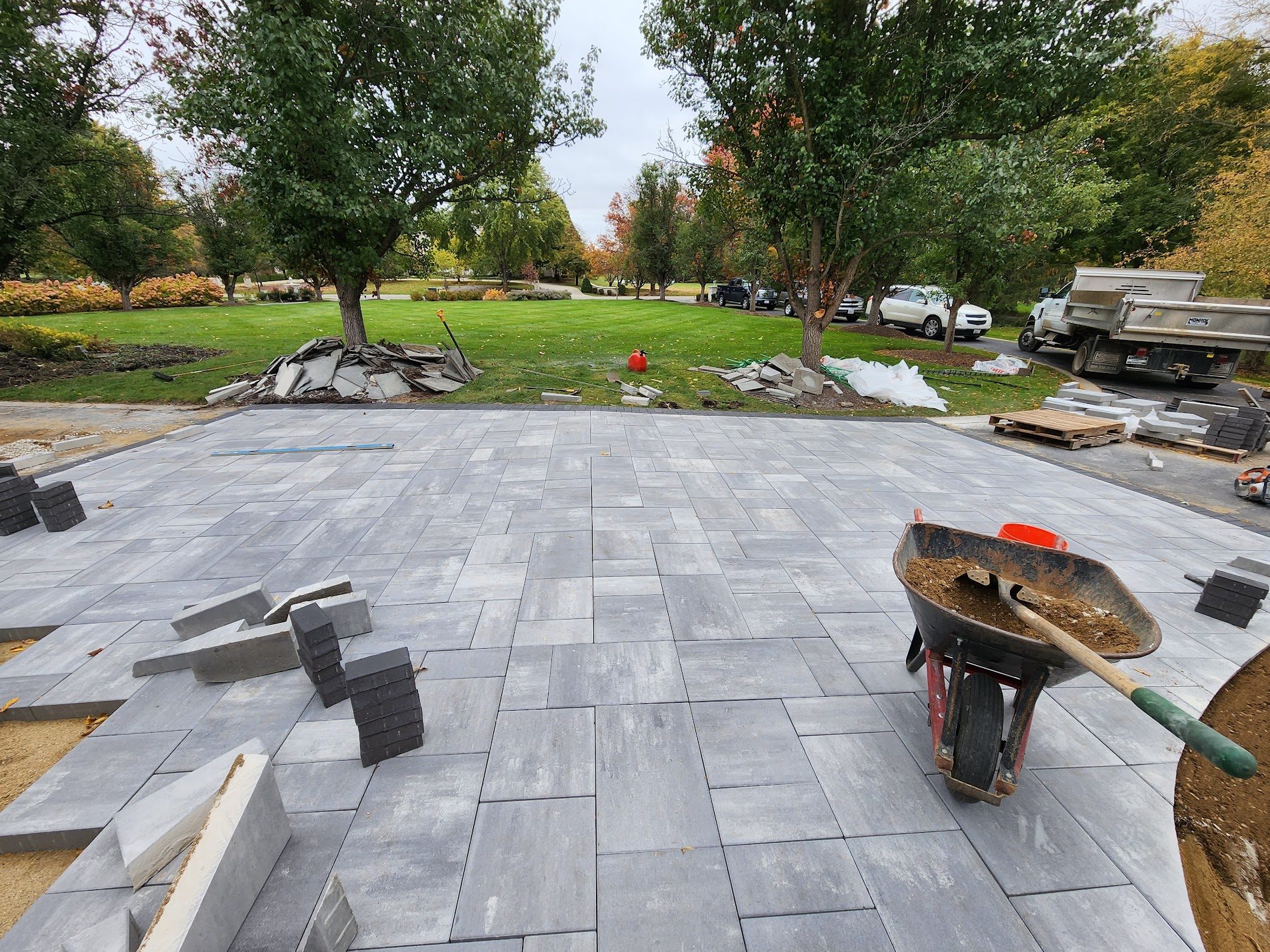 Paver install with wheelbarrow
