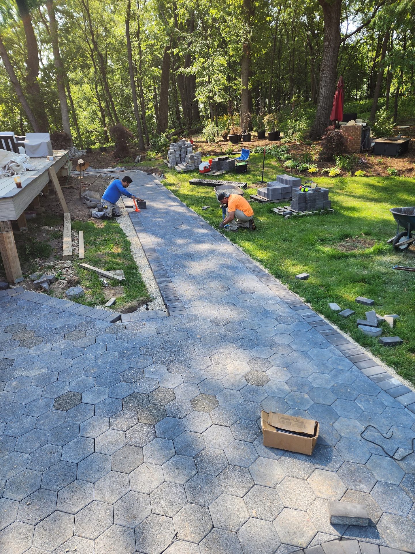 Hexagonal paver installation